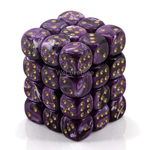 Chessex DND Dice Set-Chessex D&D Dice-12mm Vortex Purple and Gold Plastic Polyhedral Dice Set-Dungeons and Dragons Dice Includes 36 Dice – D6 Various (CHX27837)