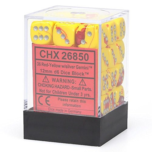 Chessex DND Dice Set D&D Dice-12mm Gemini Red Yellow and Silver Polyhedral Dice Set-Dungeons and Dragons Dice Includes 36 Dice – D6 Various (CHX26850)