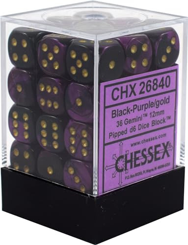 Chessex DND Dice Set- D&D Dice-12mm Gemini Black Purple and Gold Polyhedral Dice Set-Dungeons and Dragons Dice Includes 36 Dice – D6 Various (CHX26840)