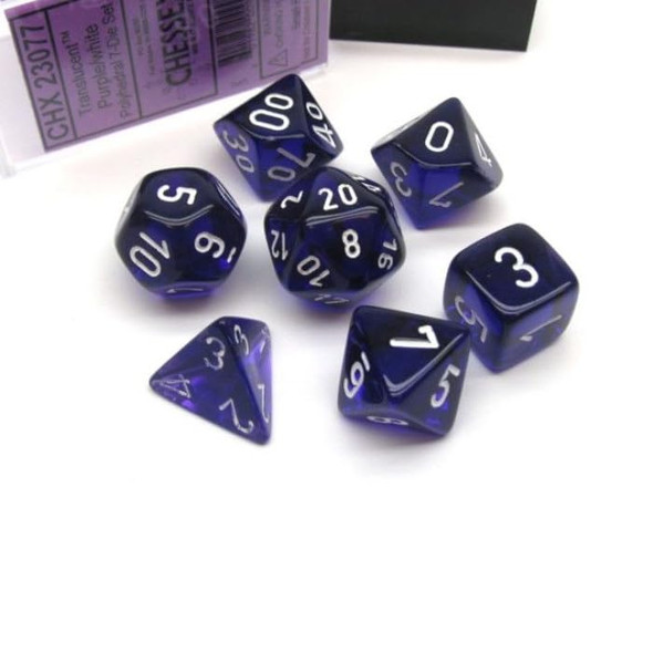 Chessex DND Dice Set-Chessex D&D Dice-16mm Translucent Purple and White Plastic Polyhedral Dice Set-Dungeons and Dragons Dice Includes 7 Dice - D4 D6 D8 D10 D12 D20 D% (CHX23077)