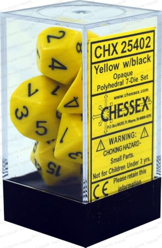 Chessex CHX25402 Dice - Opaque: 7Pc Yellow/Black