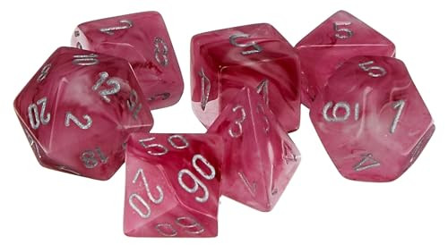 Chessex CHX27524 Dice-Ghostly Glow 7Pc Set Pink/Silver Large (18mm - 25mm)