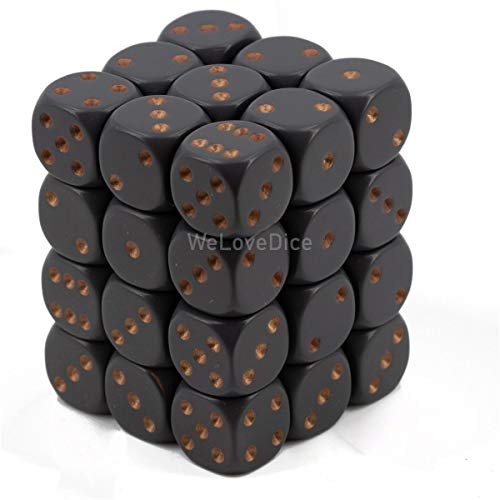Chessex Opaque 12mm d6 Dark Grey w/ Copper Dice Block - Set of 36