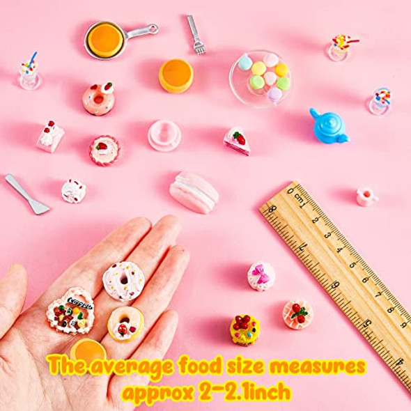 Chivao 48 Pieces Miniature Food Drinks Bottle Toys Mixed Pretend Food for Dollhouse Kitchen Accessories Mini Cooking Toys for Kids Fake Cake Ice Cream Bread