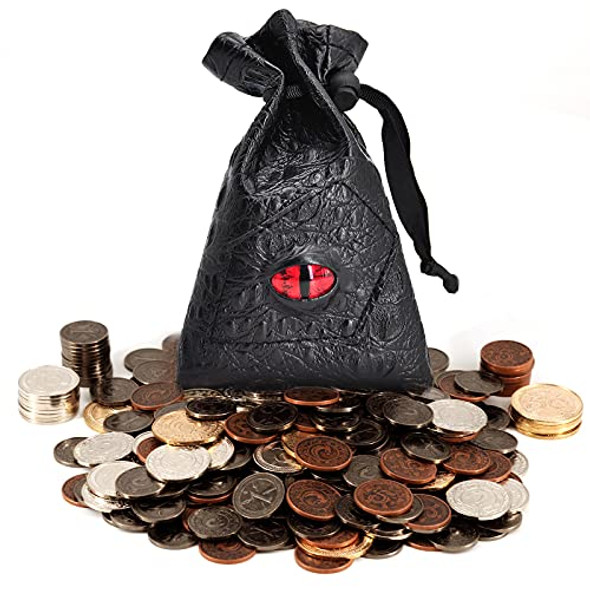 CZYY DND Metal Coins Set of 60 with Leather Pouch - Gaming Tokens Pirate Treasure Accessories & Props for Board Games Dungeons and Dragons Tabletop RPGs and LARP