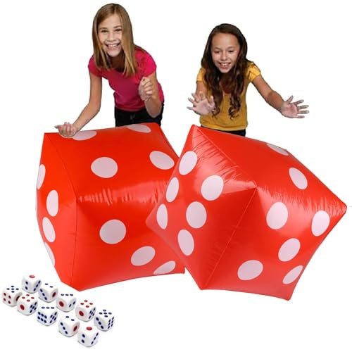 Delphinus 11.8" Jumbo Inflatable Dice 2pack Outdoor Fun Giant Inflatable Dice Set and 12mm 10pcs Dice for Indoor and Outdoor Broad Game Ludo and Pool Party (Red)