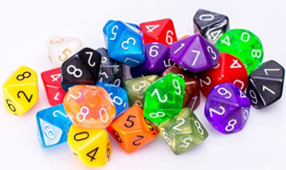 Easy Roller Dice Co. 25 Count Assorted Pack of 10 Sided Dice - Multi Colored Assortment of D10 Polyhedral Dice