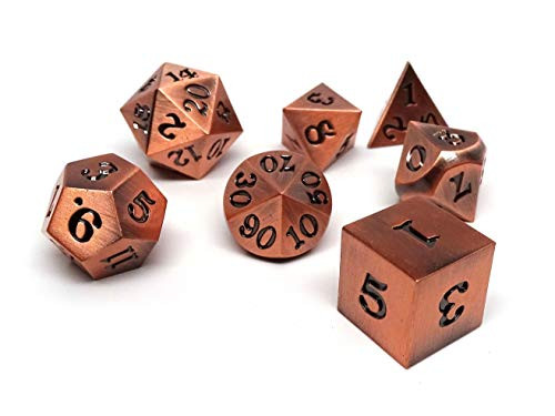 Easy Roller Dice Co. 7 Piece Legendary Metal Dice Set - Bronze Gold Silver and Copper Designs with Signature Font (Legendary Bronze)
