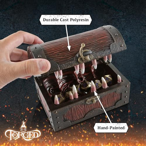 Forged Dice Co. Mimic Chest Dice Storage Box - Holds up to 35 DND Dice or 5 Polyhedral Dice Sets - Great DND s for Men & Compatible with Dungeons & Dragons