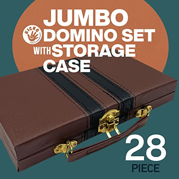 Kicko Domino Set - 28 Pieces Double Six Classic Dominoes in Durable Wooden Brown Box - Fun Mini Board Game for 2-4 Players - Ideal for Boys Girls Adults - Family Game Night and Vintage Party Games