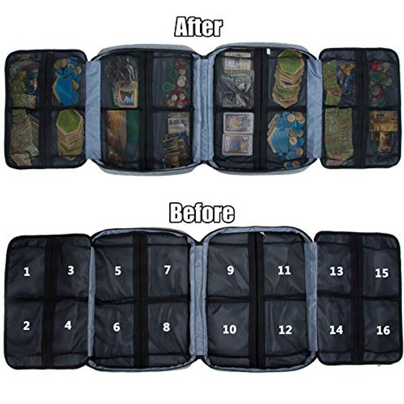 KISLANE Board Game Carrying Case with 18 Pockets for Board Games Pieces Tokens Cards and More Expandable Board Game Storage Solution for Travel Party Gathering