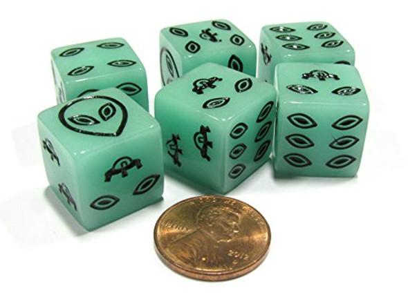 Koplow Games Set of 6 Alien UFO 16mm D6 Koplow Games Dice - Green with Black Etches