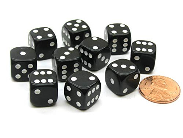 Koplow Games Pack of 10 12mm Round Edge Opaque Small Dice - Black with White Pips