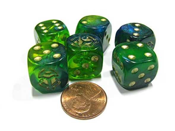 Koplow Games Set of 6 Beetle 16mm D6 Koplow Animal Dice - Blue-Green with Gold Pips