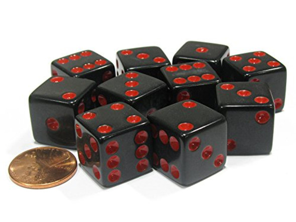 Koplow Games Set of 10 Six Sided Square Opaque 16mm D6 Dice - Black with Red Pip Die by Koplow Games
