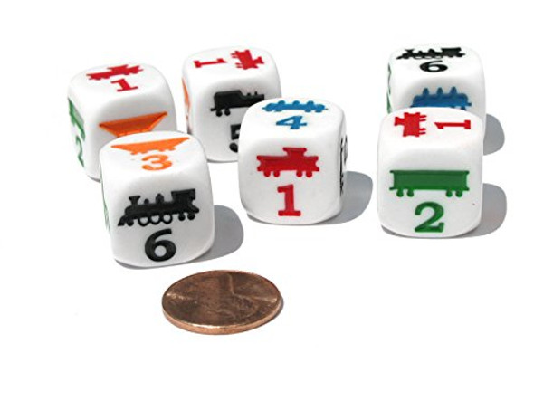Koplow Games Set of 6 Train 18mm D6 Rounded Edge Koplow Dice - White with Multi-Color Etches