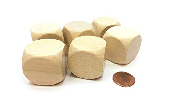 Koplow Games Pack of 6 D6 Large Jumbo 30mm Rounded Blank Wooden Dice - 'Light' Wood