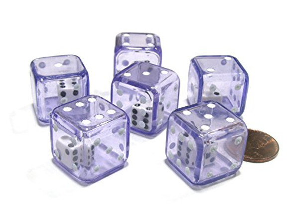 Koplow Games Set of 6 D6 19mm Double Dice 2-in-1 Dice - White Inside Translucent Purple Die