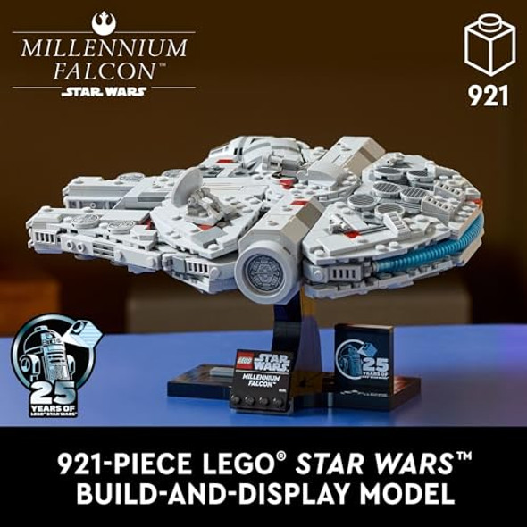 LEGO Star Wars Millennium Falcon A Hope 25th Anniversary Collectable Model - DIY Building Sets for Adults Men & Women Ages 18+ - Comes with Display Stand - Star Wars - 75375