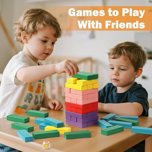 Lewo Wooden Stacking Board Games Building Blocks for Kids Boys Girls- 48 Pieces
