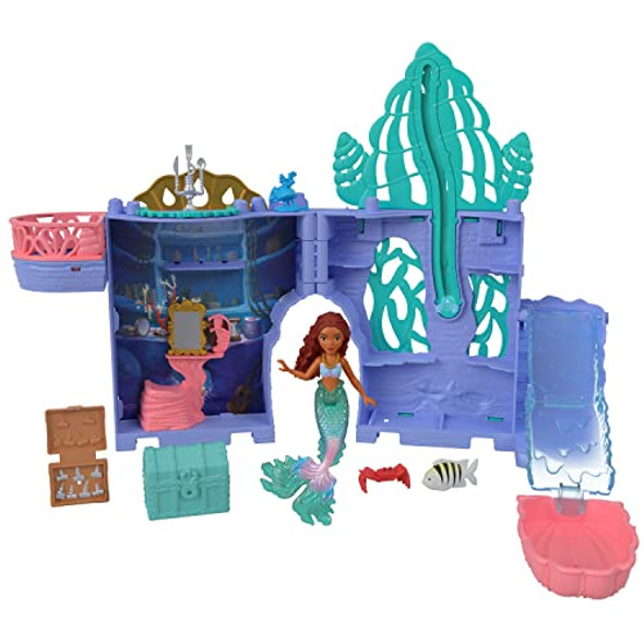Mattel Disney The Little Mermaid Storytime Stackers Playset Ariel’s Grotto Stackable Doll House with Small Doll & 10 Accessories