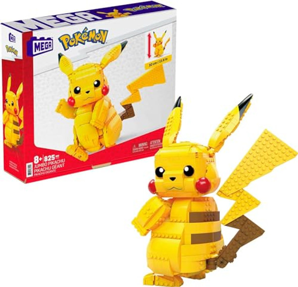 Mega Brands MEGA Pokémon Building Toys Set Jumbo Pikachu with 806 Pieces Articulated and Poseable 12 Inches Tall for Kids