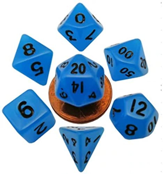 Metallic Dice Games Glow in The Dark Blue 10mm Mini Polyhedral Dice Set