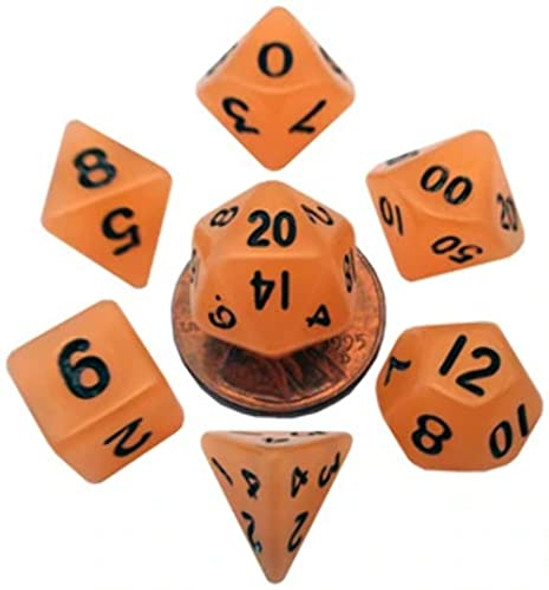 Metallic Dice Games Glow in The Dark Orange 10mm Mini Polyhedral Dice Set