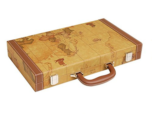 Middleton Games - 15-inch Luxurious Map Backgammon Set - Brown Board