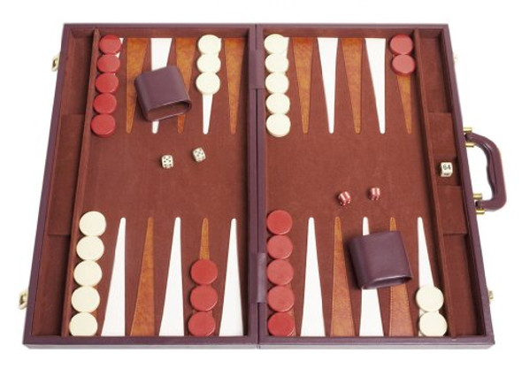 Middleton Games 21-inch Backgammon Set - Brown Board and Playing Surface - White and Light Brown Points