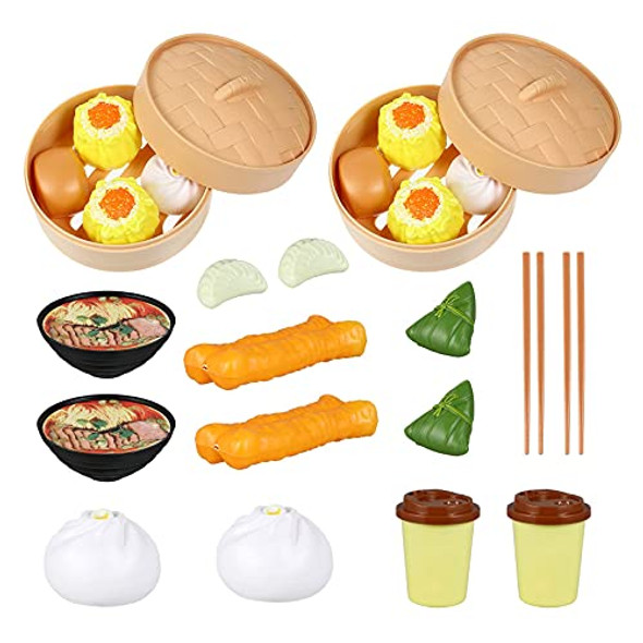 NUOBESTY Chinese Breakfast Pretend Play Food Sets for Kids Kitchen 2 Sets Chinese Breakfast Mini Food Play Set Children Pretend Play Toy for Children Family Dollhouse Furniture