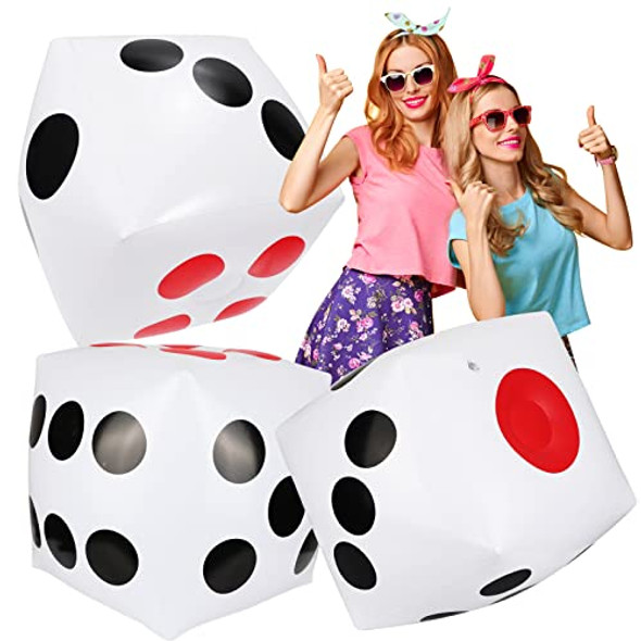 PHOGARY 3 PCS 12.6" Jumbo Inflatable Dice White Large Dice Giant Inflatable Dice Plastic Big Dice Jumbo Dice Set for Outdoor Indoor Ludo Game Broad Game Pool Party Favor Supplies