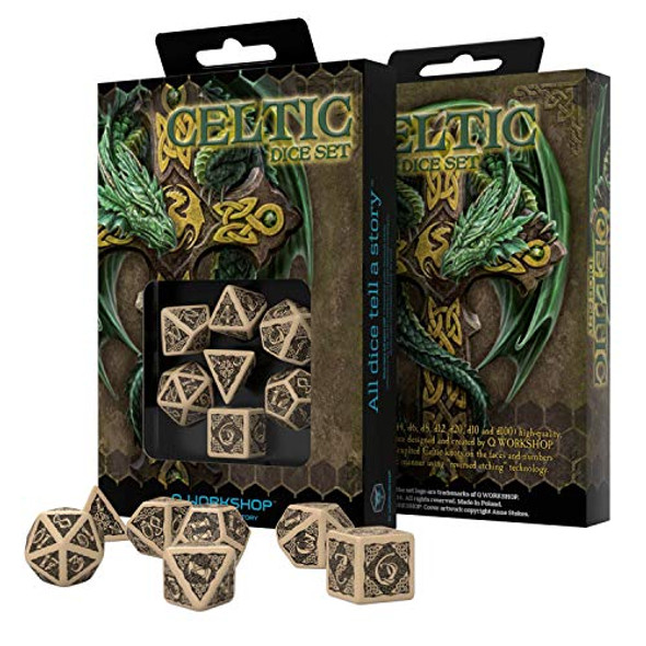 Q Workshop Celtic 3D Dice Beige/Black (7) Board Game