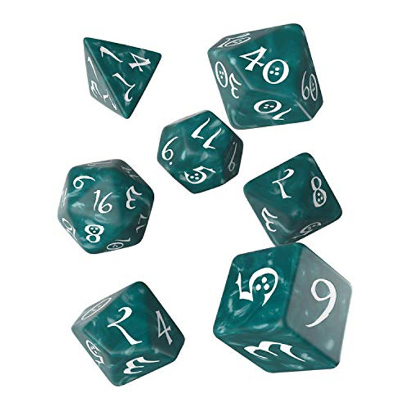 Q Workshop Classic Stormy & White RPG Ornamented Dice Set 7 polyhedral Pieces