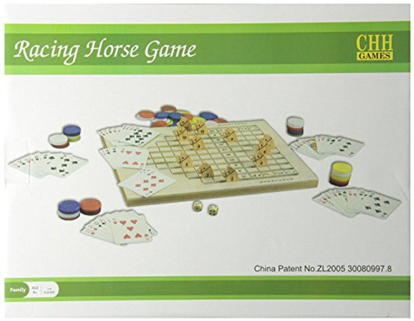 Racing Horse Family Game Wood Board Include 100 Gaming Chips a Deck of Playing Cards and Two Dice