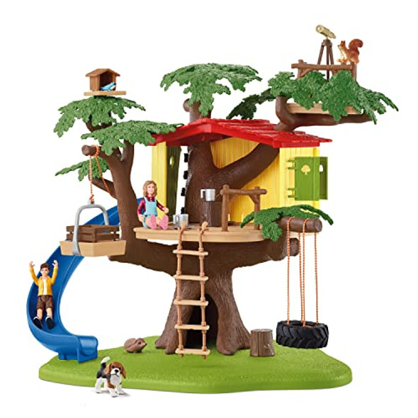 Schleich Farm World - 60PC Adventure Tree House Playset with 2 Child Figurines Dog and Accessories - Realistic Farm Play Set Figures for Imaginative Play - Toys for Children Toddlers Ages 3+ - 42408