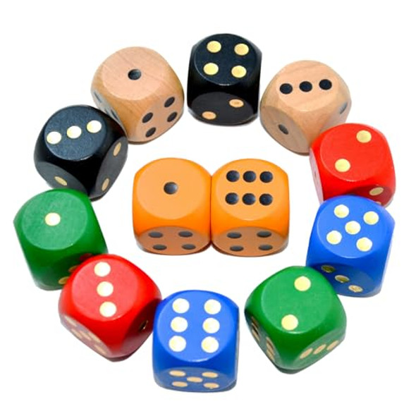 Smartdealspro Set of 5 Random Color Large 1 1/5" Round Edge Wooden Dice (5 Colors with dots)