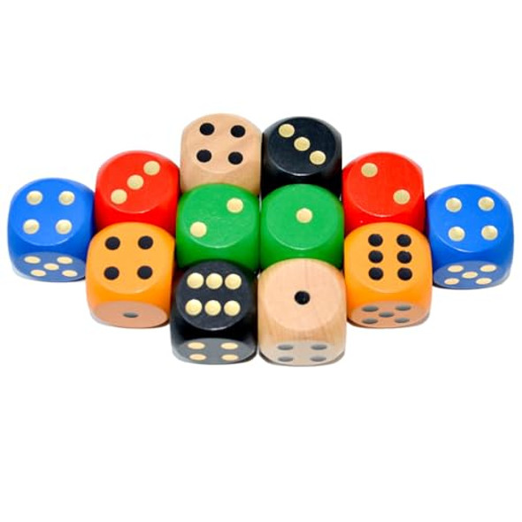 Smartdealspro Set of 5 Random Color Large 1 1/5" Round Edge Wooden Dice (5 Colors with dots)