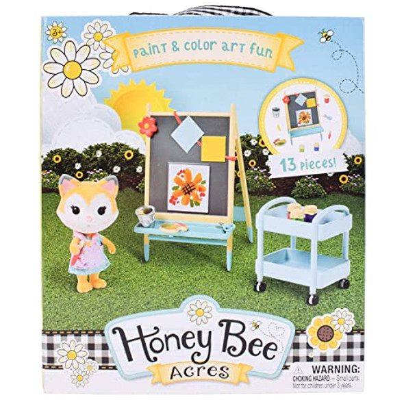 Sunny Days Entertainment Honey Bee Acres Paint & Color Art Fun – 13 Piece Dollhouse Playset with Exclusive Fox Figure Pretend Play Toys for Kids