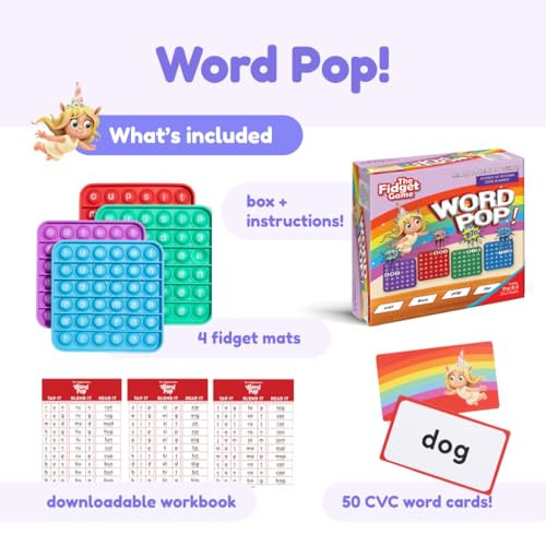 The Fidget Game THE FIDGET GAME Ultimate Reading Bundle - Flashcards and Pop Fidget Toys for Kids Pre-K to Third Grade - Learning Activities and Games for High-Frequency Dolch Sight Words - Includes Mats and Dice