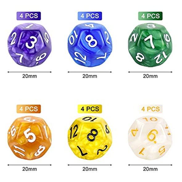 Thyores 24 Pieces 12 Sided Game Dice Polyhedral Dice Set for DND RPG MTG and Other Table Games （ Mixed Color ）