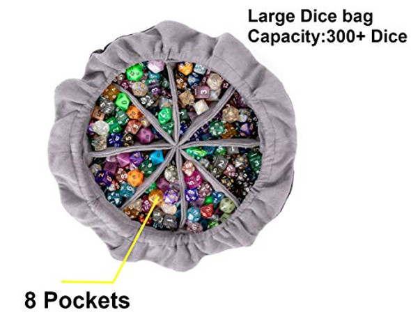 TOYFUL Large DND Dice Drawstring Bags with Pockets Black Storage Bag for RPG MTG Game Dices Capacity Over 300 Dice