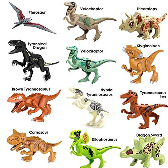 Toysvill Compatible Dinosaurs Mini Figures for Jurassic World Building Blocks Toys (Set of 20 Pieces) with Moving Parts. T Rex Dragon Sword Pterodactyl Tyrannical Dragon Stygimoloch et al.