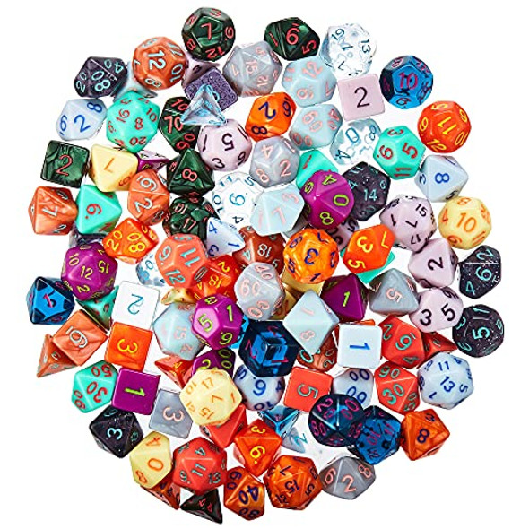 Wiz Dice Series IV 100+ Polyhedral Dice Random Bag - Includes 15 Sets of 7 Dice with Unique Colors - TTRPG Role-Playing Dice - Bulk Tabletop RPG Gaming DND Accessories - D20 D12 D10 D00 D8 D6 D4