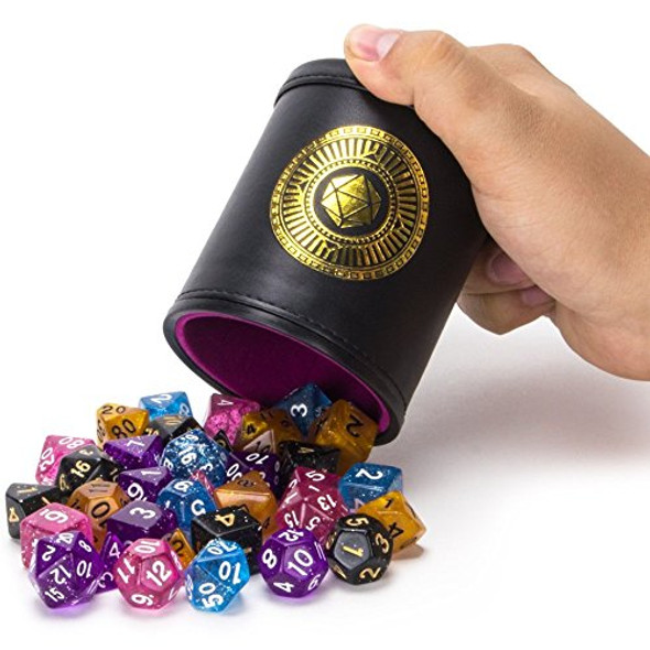 Wiz Dice Cup of Illusion - 35 Polyhedral DND Dice & Dice Shaker Cup & Box for Storage (5 Set of 7 Unique Colors) -Polyhedral Role Playing Dice in Unique Colors - DND Accessories for TTRPG Dice Games