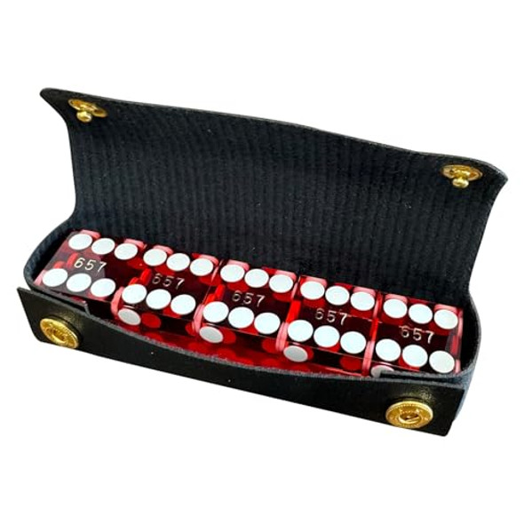 Yuanhe 19mm Professional Casino Dice - Razor Edge Matching Serialized Set 5 Red Dices with Leather Case