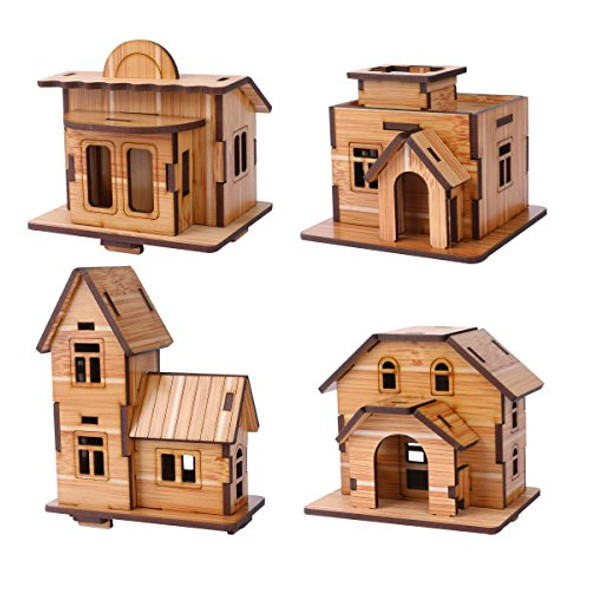 ZOSEN 3D Wooden Puzzle Mini DIY Model House Kit Educational Toys Jigsaw Puzzles for Children and Adult