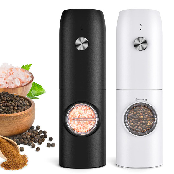 Electric Salt and Pepper Grinder Set-Rechargeable Automatic Pepper Mill Grinder with LED Christmas Gifts for Women, USB Adjustable Coarseness shakers, One-Hand Operation for Kitchen Appliances