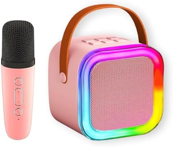 Foyoto Mini Karaoke Machine for Kids Portable Bluetooth Karaoke Speaker with Wireless Microphones Girls Birthday Party Toys s for Ages 4 5 6 7 8 9 10 12 +Years Old - Pink