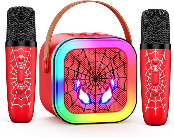 Jovialtoyz LED Karaoke Machine Toy: Mini Microphone for Kids 4 5 6 7 8 9 10 Year Old Boys Girls Toys Birthday s Portable Bluetooth Speaker with 2 Wireless Mics for Adults Boy Girl Ages 3-12